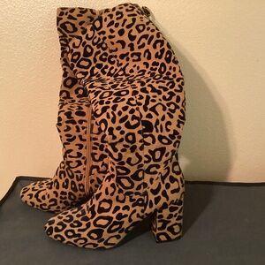 Leopard Sueded Knee Boots